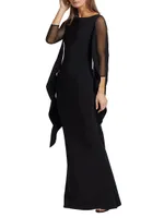 Kacey Illusion Mesh Caped Gown