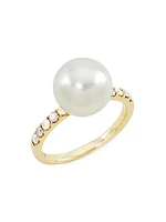 18K Yellow Gold, 0.38 TCW Diamond & Pearl Ring