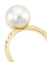 18K Yellow Gold, 0.38 TCW Diamond & Pearl Ring