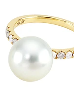 18K Yellow Gold, 0.38 TCW Diamond & Pearl Ring