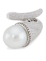 18K White Gold, Pearl, White Topaz & 0.15 TCW Diamond Cocktail Ring