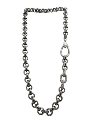 Black Rhodium-Plated & Diamond Link Necklace