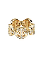 Dame Classic Antiquated Tri-Link 18K Yellow Gold & Full Diamond Pavé Ring