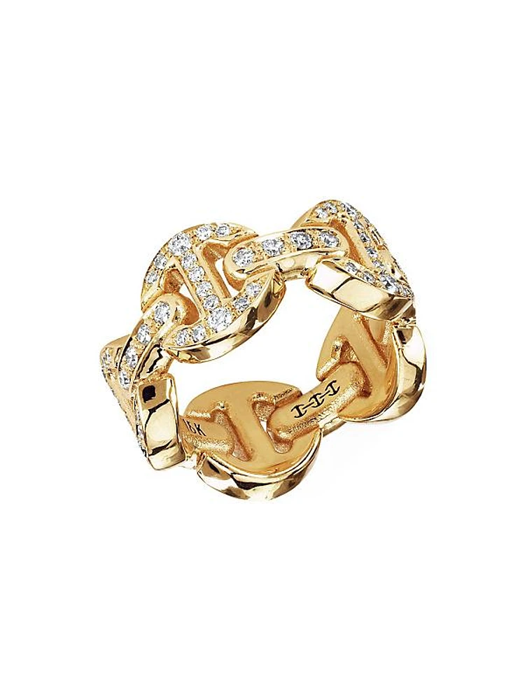 Dame Classic Antiquated Tri-Link 18K Yellow Gold & Full Diamond Pavé Ring