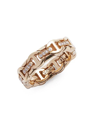 Wall Dame Tri-Link 18K Yellow Gold & Diamond Ring