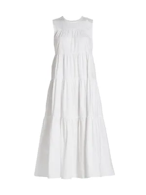 Essentials Sleeveless Tiered Poplin Midi Dress