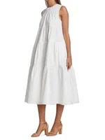 Essentials Sleeveless Tiered Poplin Midi Dress