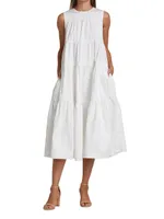 Essentials Sleeveless Tiered Poplin Midi Dress