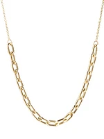 14K Yellow Gold Square-Oval Link Station Necklace