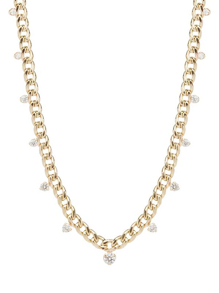 14K Yellow Gold & Diamond Drops Medium Curb-Link Necklace