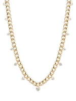 14K Yellow Gold & Diamond Drops Medium Curb-Link Necklace