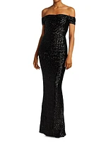 Sequin Off-The-Shoulder Gown