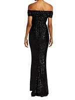 Sequin Off-The-Shoulder Gown