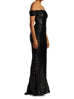 Sequin Off-The-Shoulder Gown