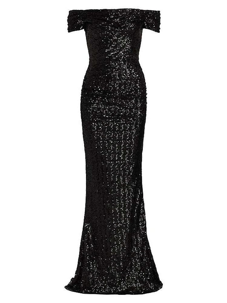 Sequin Off-The-Shoulder Gown