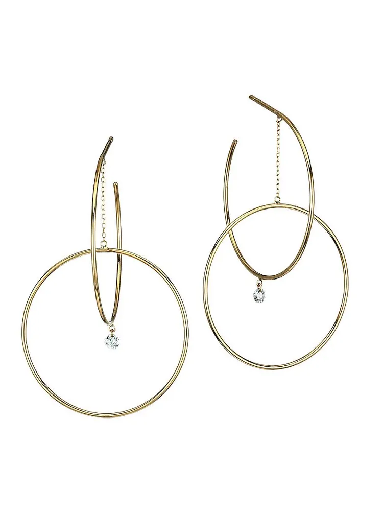 Turn Around 18K Yellow Gold & Diamond Orbiting Hoop Earrings