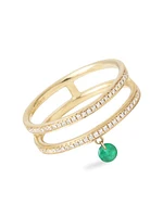 Zeus 18K Yellow Gold, Diamond & Emerald Double Ring