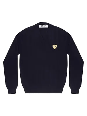 Wool V-Neck Heart Sweater