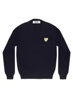 Wool V-Neck Heart Sweater