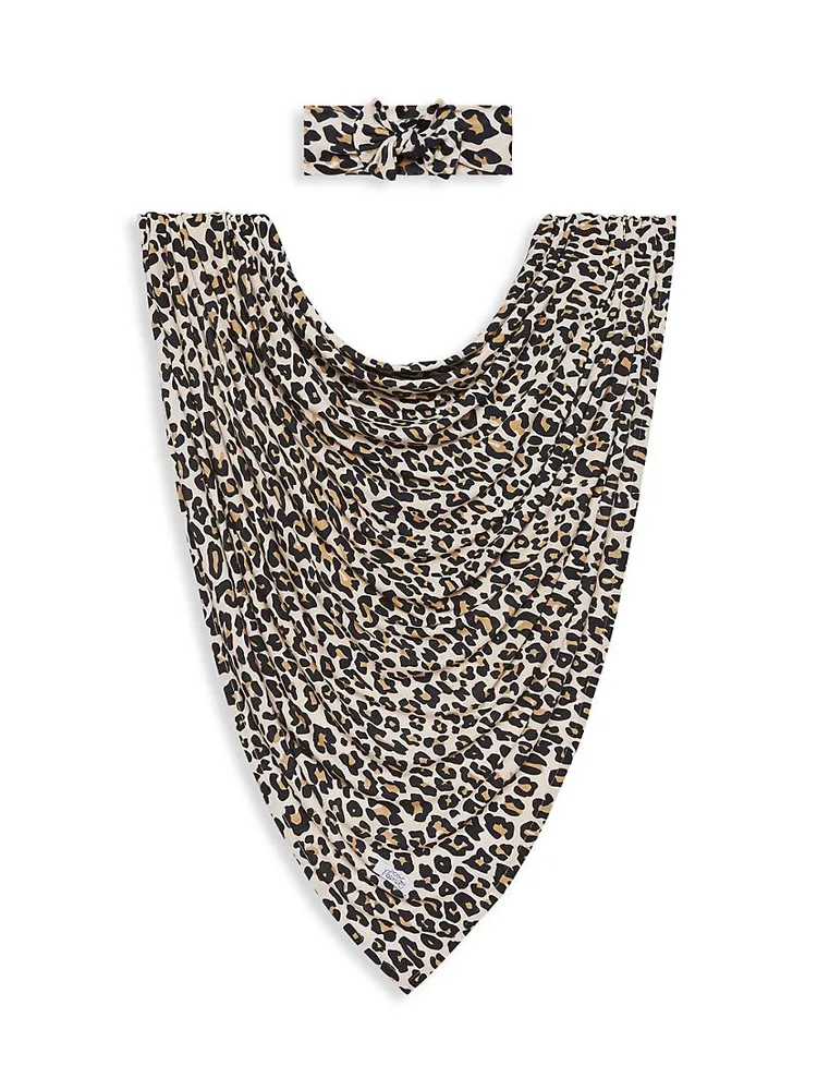 Baby Girl's Lana 2-Piece Leopard-Print Swaddle & Headband