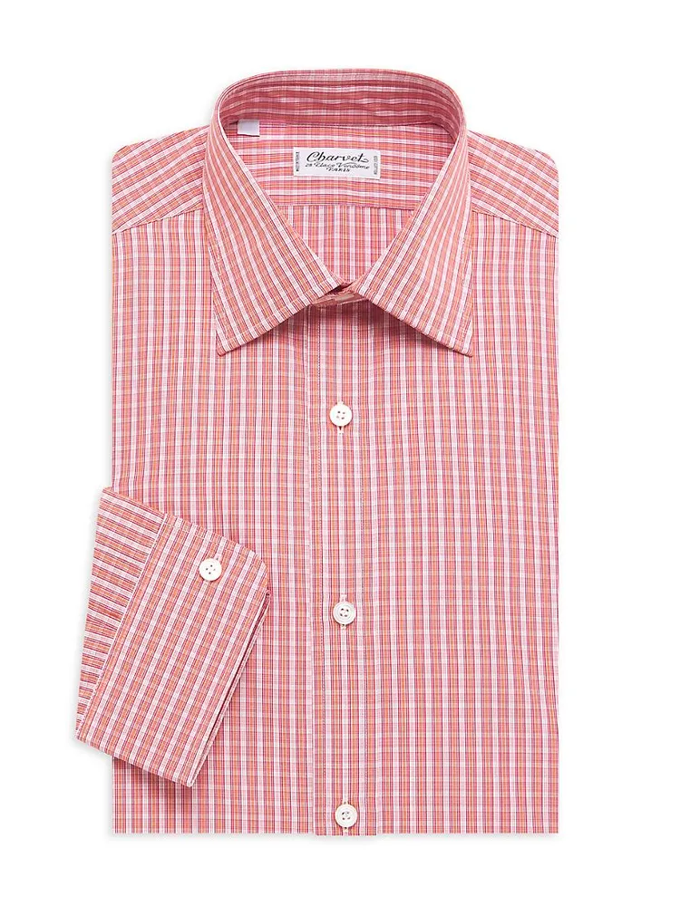 Small Windowpane Plaid Tonal Silk Dress Shirt