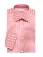 Small Windowpane Plaid Tonal Silk Dress Shirt