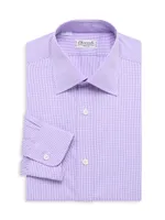 Micro Windowpane Check Silk Dress Shirt