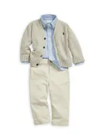 Baby Boy's Combed Cotton Button-Front Cardigan