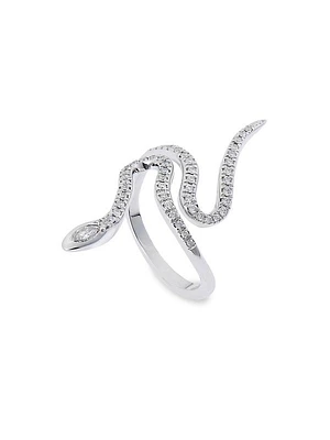 Snake 18K White Gold & Diamond Curled Snake Ring