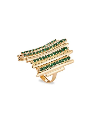 Grass 18K Yellow Gold & Emerald Fence Ring