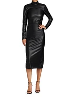 Delora Vegan Leather Bodycon Midi Dress