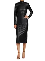 Delora Vegan Leather Bodycon Midi Dress