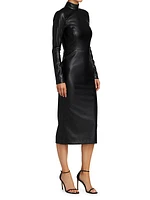 Delora Vegan Leather Bodycon Midi Dress