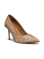 Waverly Bead-Trim Signature Coated Canvas Pumps