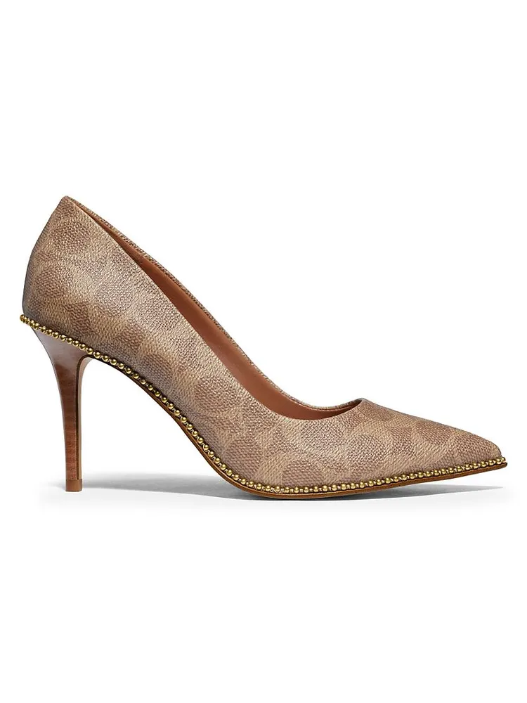 Waverly Bead-Trim Signature Coated Canvas Pumps