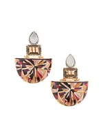 Marquetry 18K Yellow Gold, Multi-Stone & Wood Geometric Fan Earrings