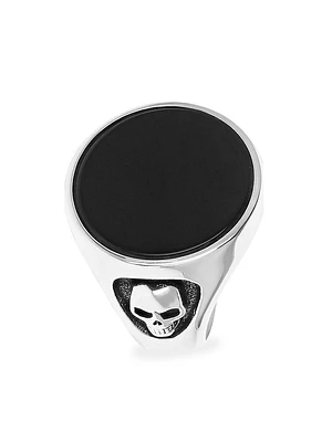 Onyx Story Round Skull Shank Signet Ring