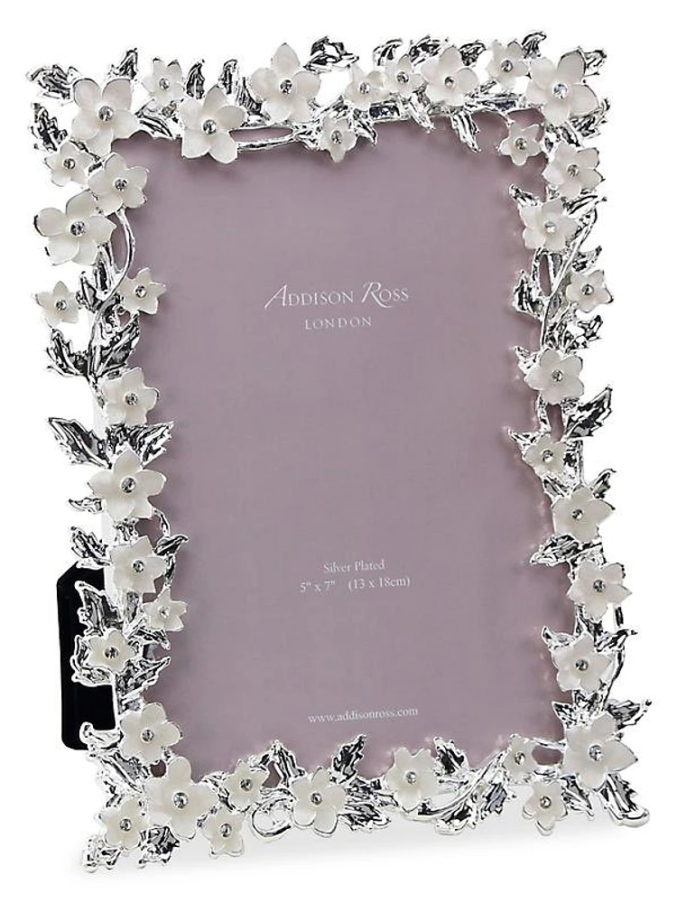 Silver Leaf & White Flower Picture Frame