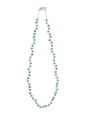 18K Yellow Gold & Emerald Spiral Beaded All Around Choker Necklace