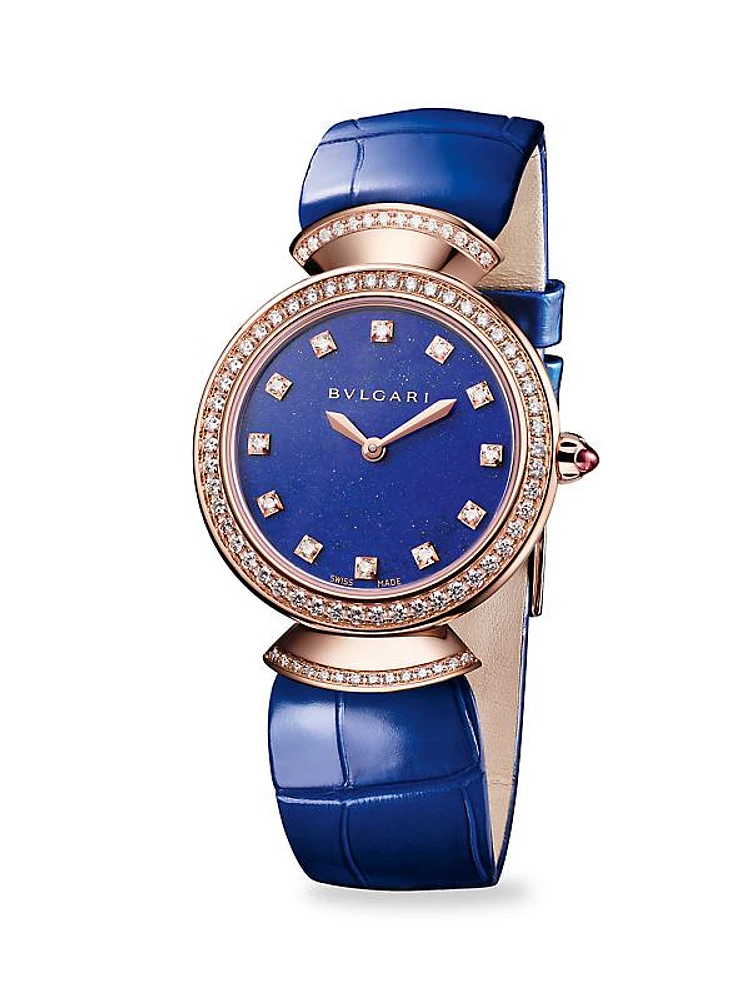 Divas' Dream 18K Rose Gold & Diamond Alligator Strap Watch