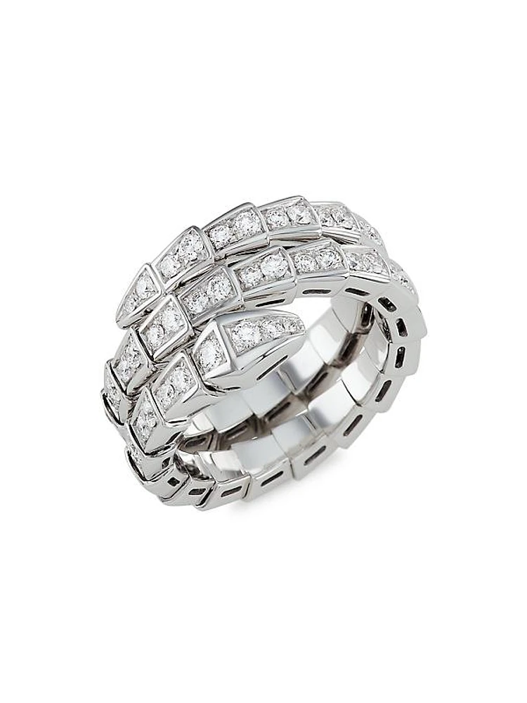 Serpenti Viper 18K White Gold & Pavé Diamond 2-Coil Ring