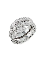 Serpenti Viper 18K White Gold & Pavé Diamond 2-Coil Ring