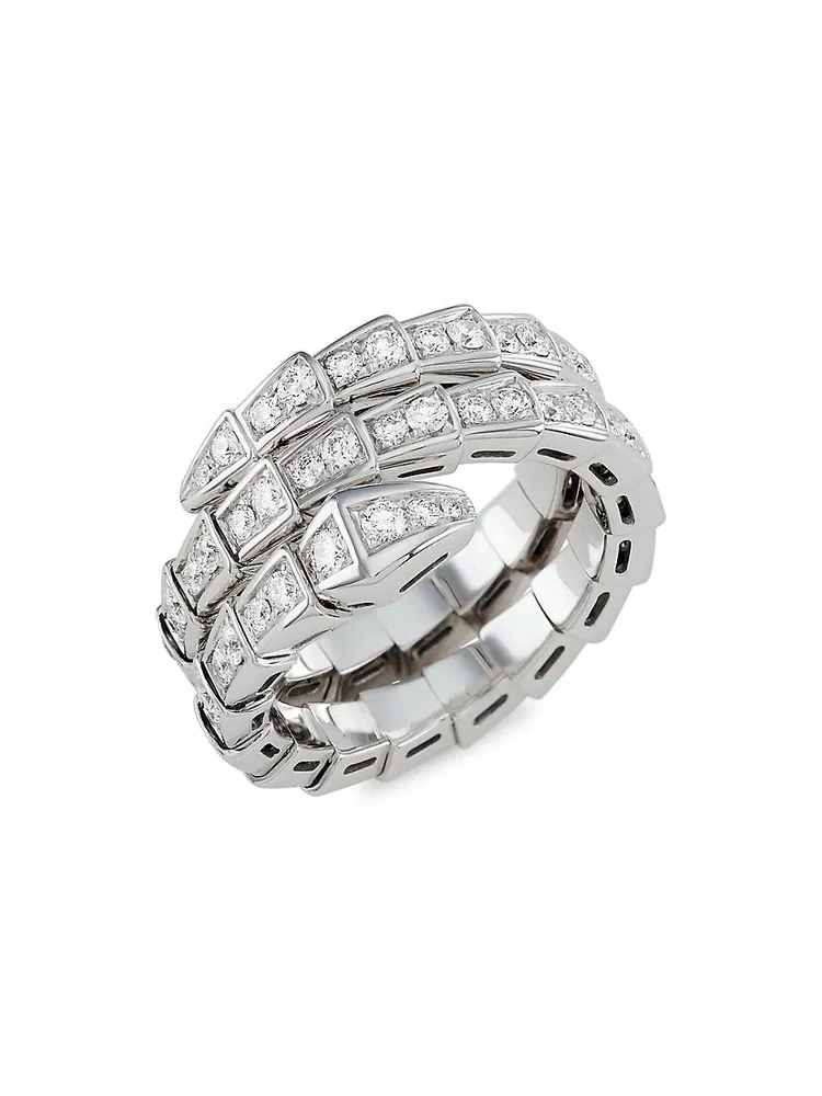 Serpenti Viper 18K White Gold & Pavé Diamond 2-Coil Ring