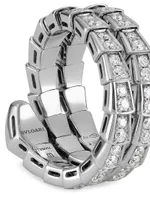 Serpenti Viper 18K White Gold & Pavé Diamond 2-Coil Ring