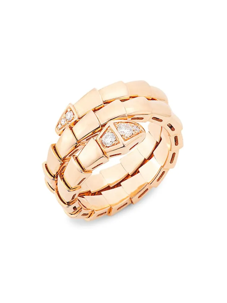 Serpenti Viper 18K Rose Gold & Diamond 2-Coil Ring