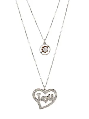 18K White Gold, Diamond I Love You Heart & Diamond Wheel 2-Tier Necklace