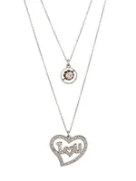 18K White Gold, Diamond I Love You Heart & Diamond Wheel 2-Tier Necklace