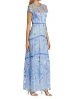 Floral Embroidered Mesh Gown