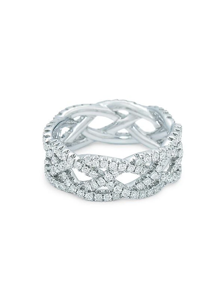 Twist 18K White Gold & Diamond Pavé 4-Row Ring