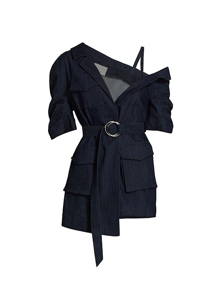 Katie Asymmetric Belted Denim Jacket